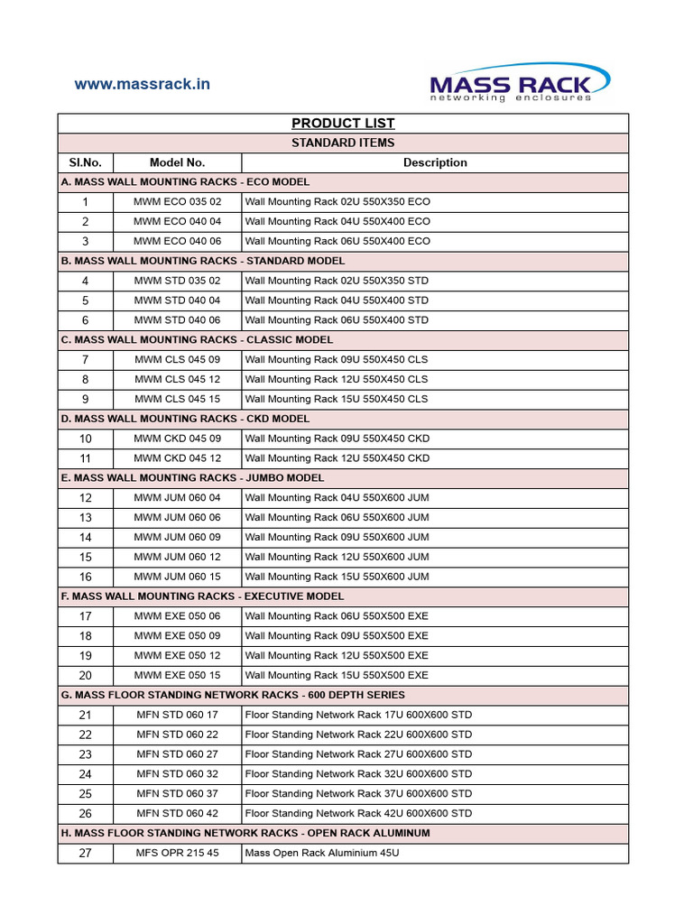 Mass Rack Product List 2026 | PDF | Electrical Equipment | Manufactured ...