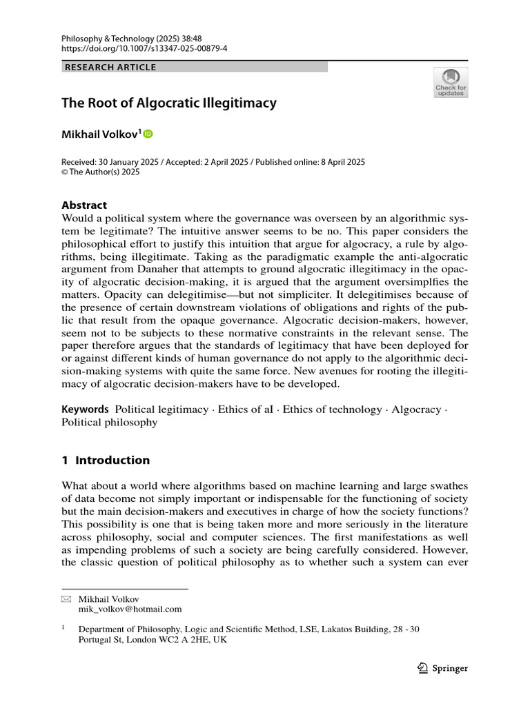 The Root of Algocratic Illegitimacy | PDF | Decision Making | Argument