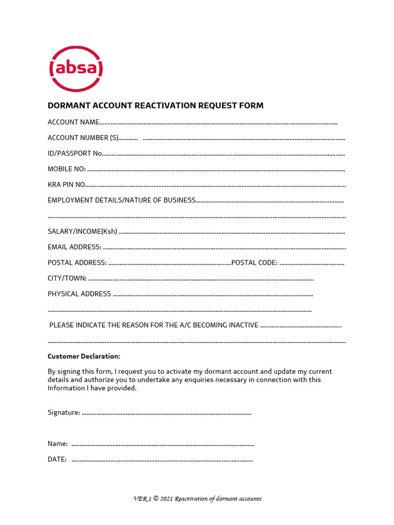 Dormant Account Reactivation Form | PDF