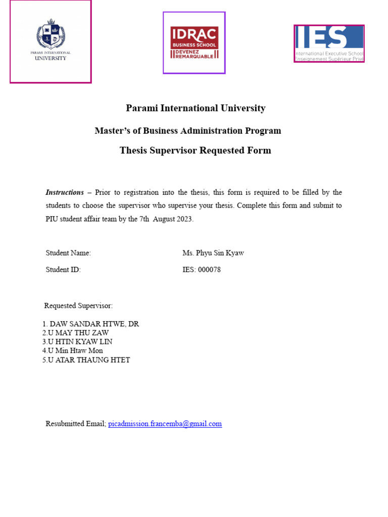 Thesis Supervisor Request Form Update | PDF
