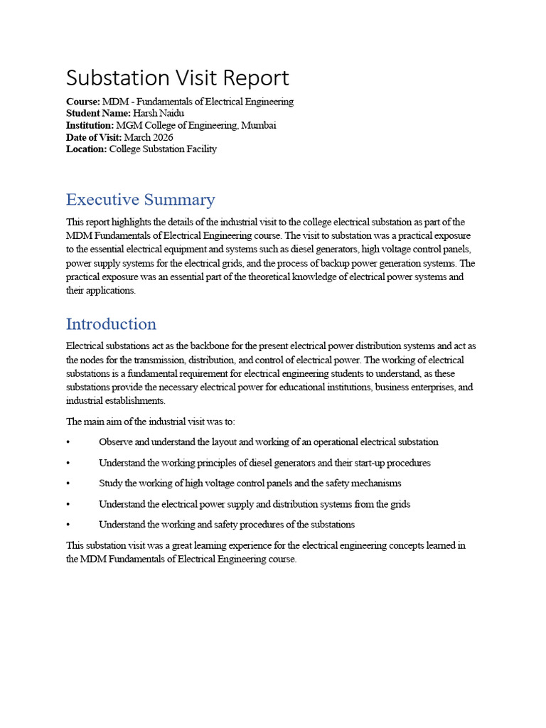 Substation Report (1) | PDF | Electric Power Distribution | Electric ...