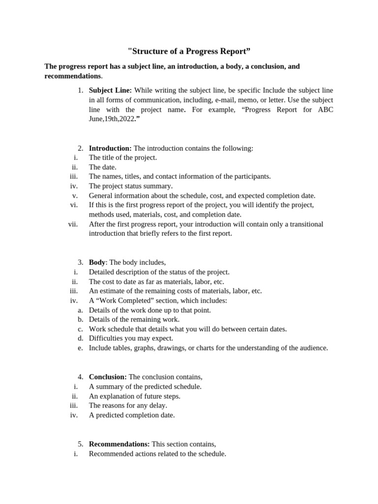 Structure of a Progress Report | PDF