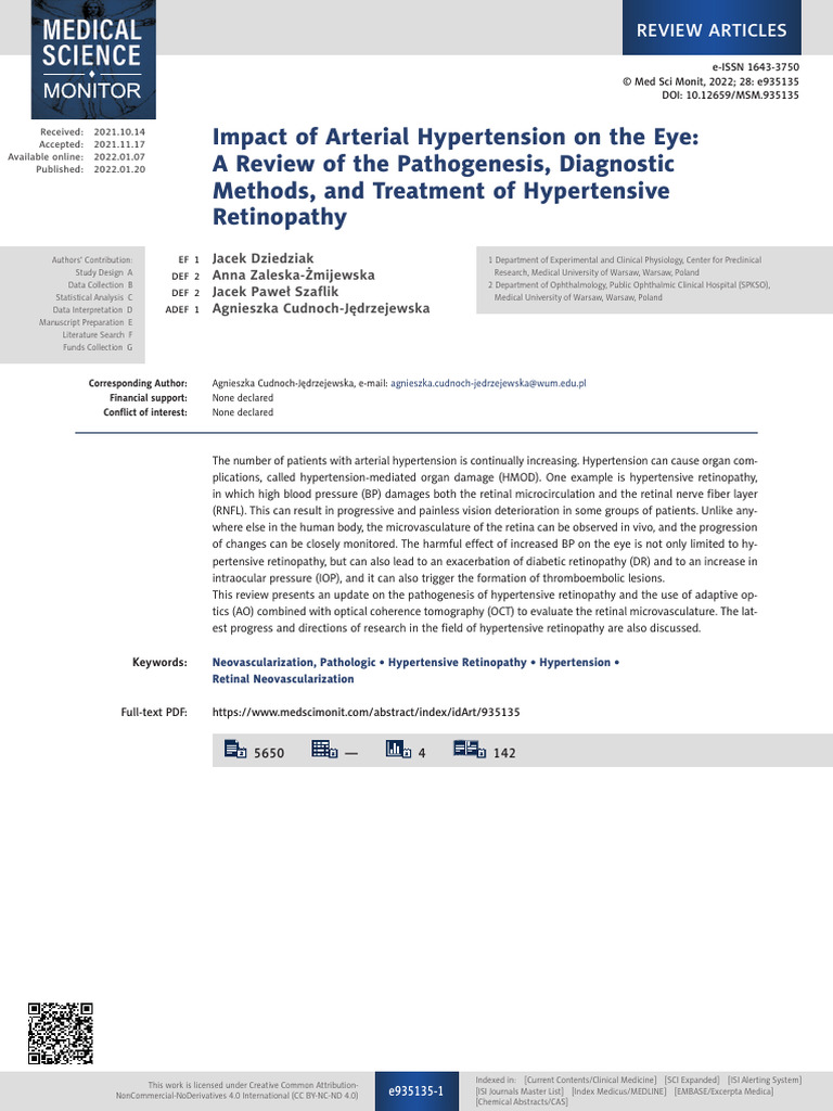 Impact of Arterial Hypertension of the Eye Review of Pathogenesis ...