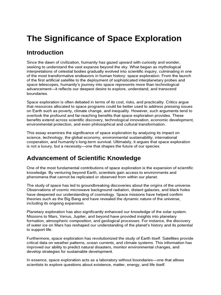 The Significance of Space Exploration | PDF | Outer Space | Space ...