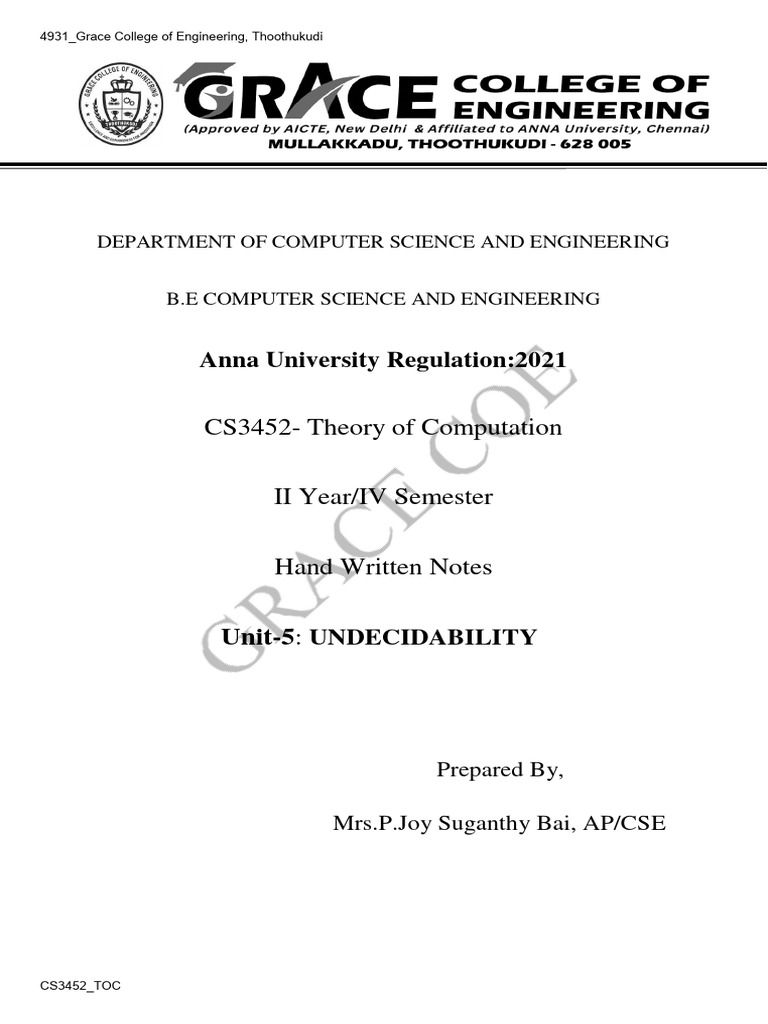 IV Cse Cs3452 Toc Unit5 | PDF