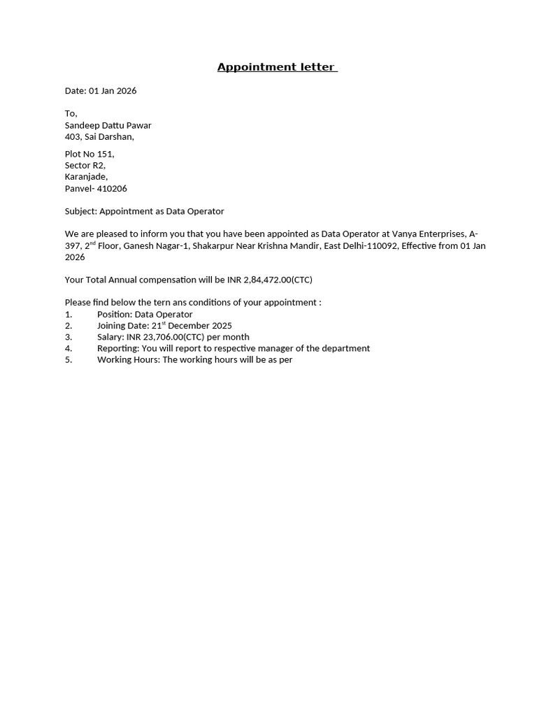 Appointment Letter | PDF
