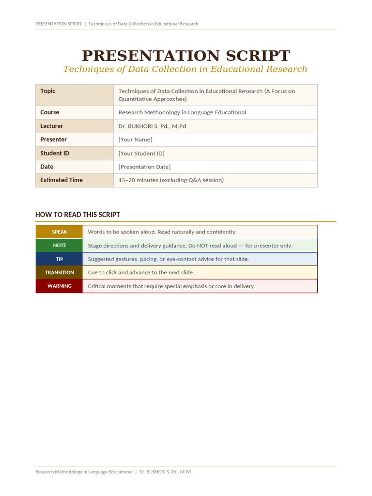 Presentation Script En | PDF | Questionnaire | Methodology