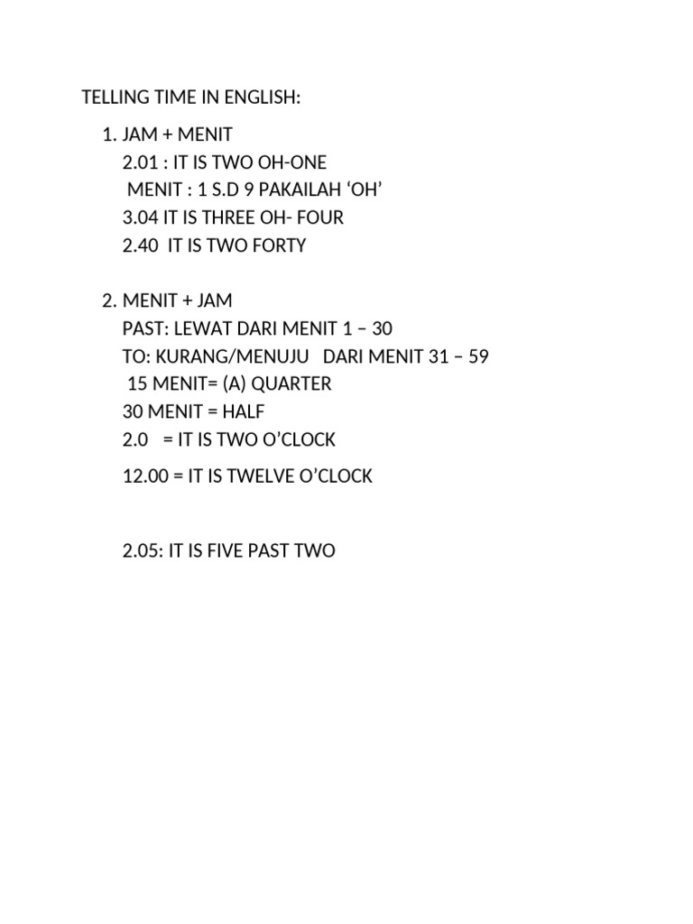 Telling Time in English f1 | PDF