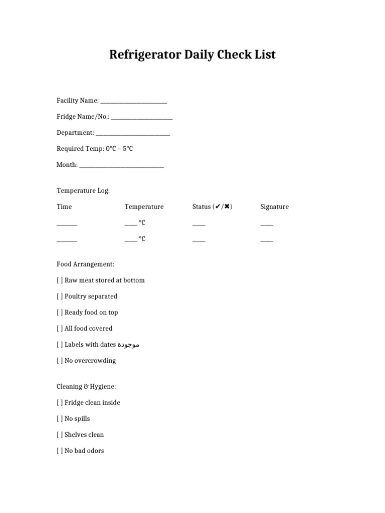 Refrigerator Checklist 1 | PDF