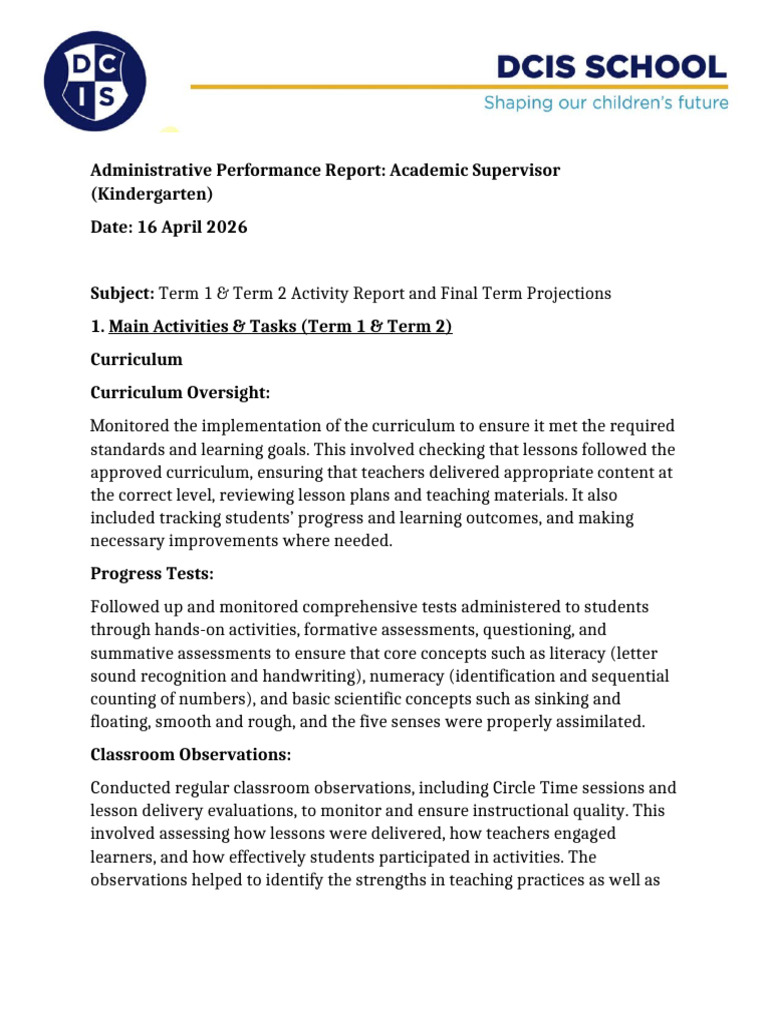 Administrative Performance Report | PDF | Educational Assessment ...