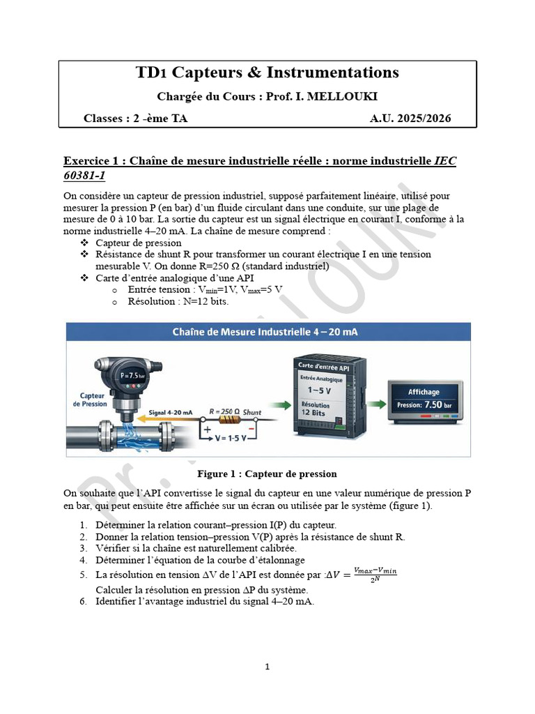 TD1 Capteurs 2026 | PDF | Amplificateur opérationnel | Capteur