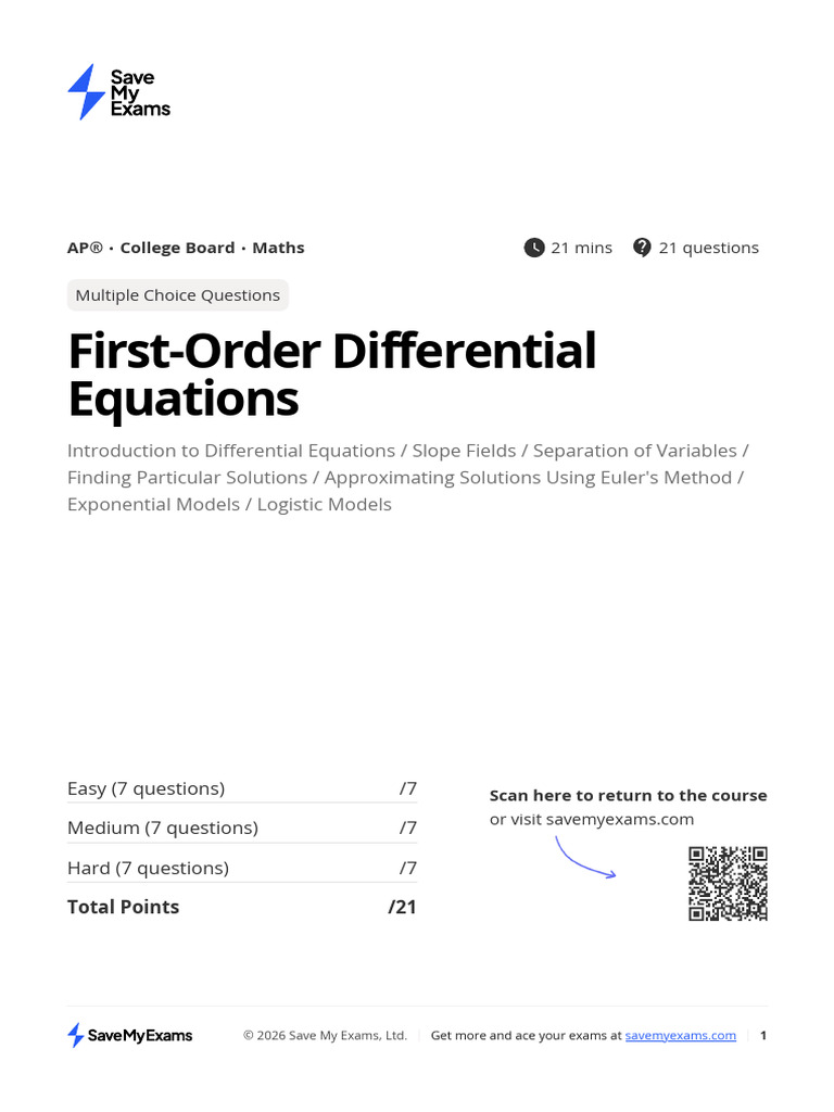 First Order Differential Equations(MCQ) | PDF | Exponential Function ...