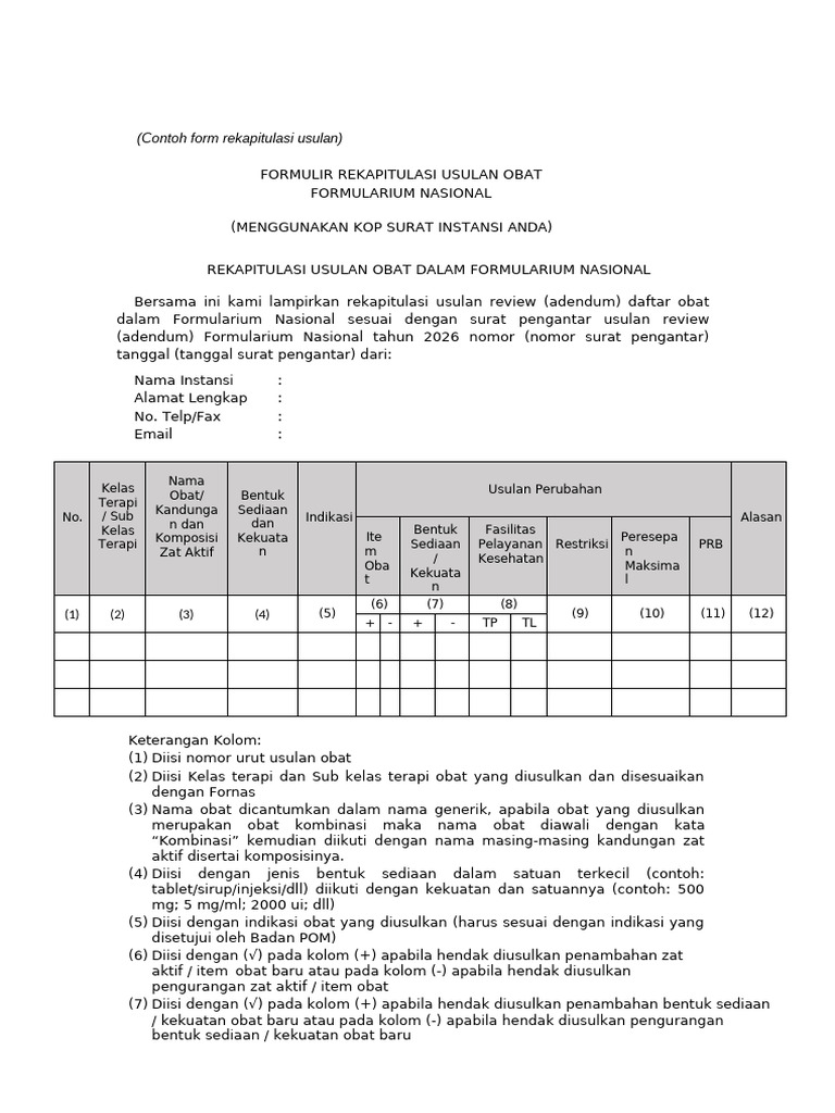 5) Contoh Form Rekapitulasi Usulan Fornas (Disampaikan Oleh Pengusul ...