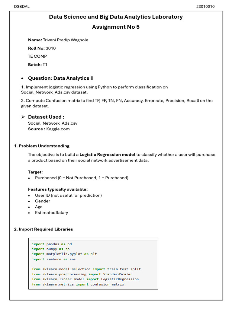 3010 Assignment 05 | PDF | Logistic Regression | Regression Analysis