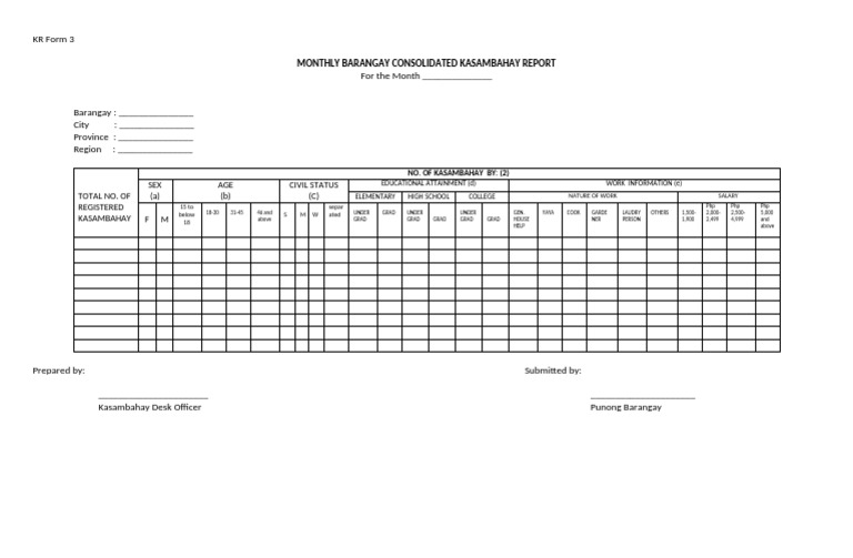 KR Form 3 Monthly Report Template (3) | PDF