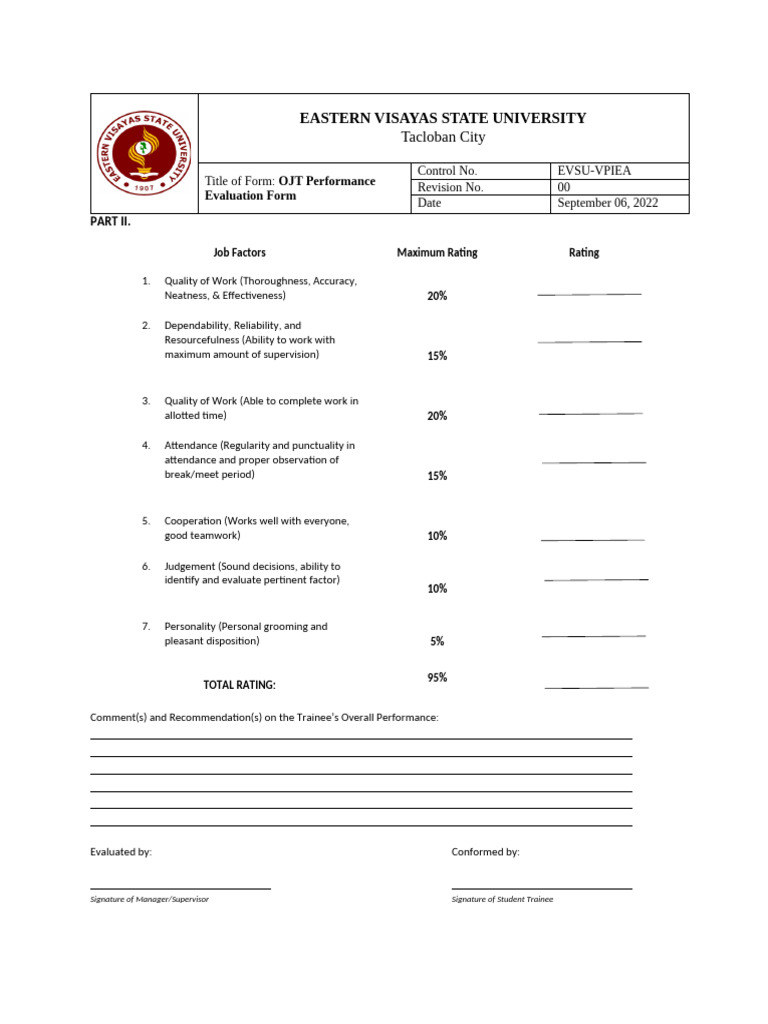 Performance Evaluation Form | PDF