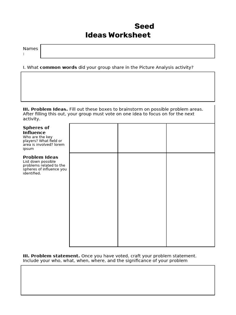 Seed Ideas Worksheet | PDF