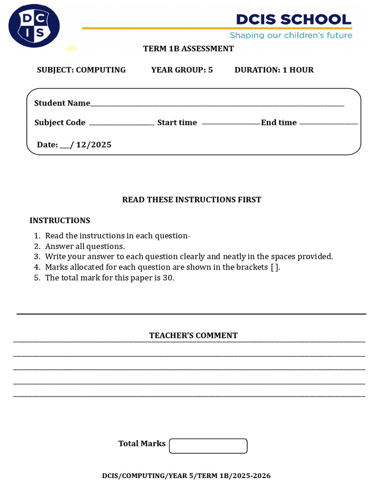 Computing Year 5 Term 1b Assessemnt Ready | PDF | Microsoft Excel ...
