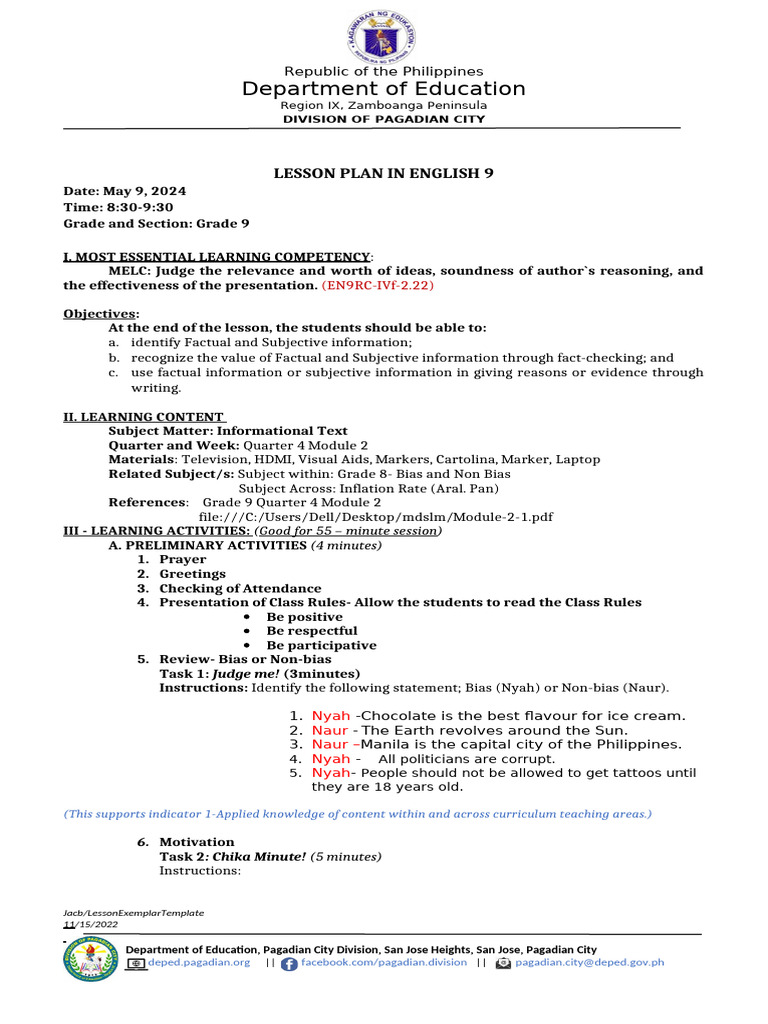 DepEd-LESSON-PLAN_084929_073108 | PDF | Literacy | Curriculum