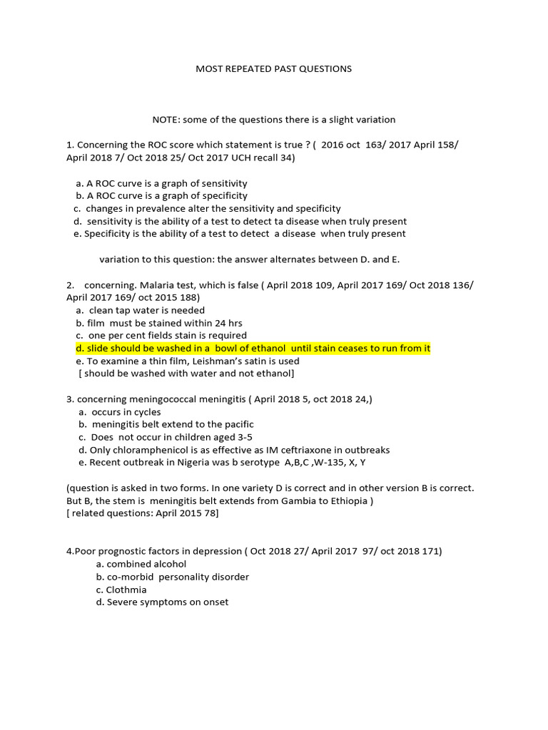 MOST REPEATED PASS QUESTIONS UPDATED | PDF | Schizophrenia | Medical ...