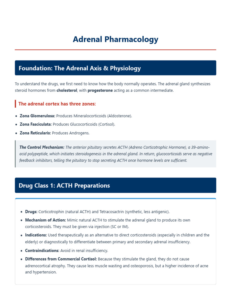 Adrenal Pharmacology | PDF | Adrenal Gland | Adrenocorticotropic Hormone