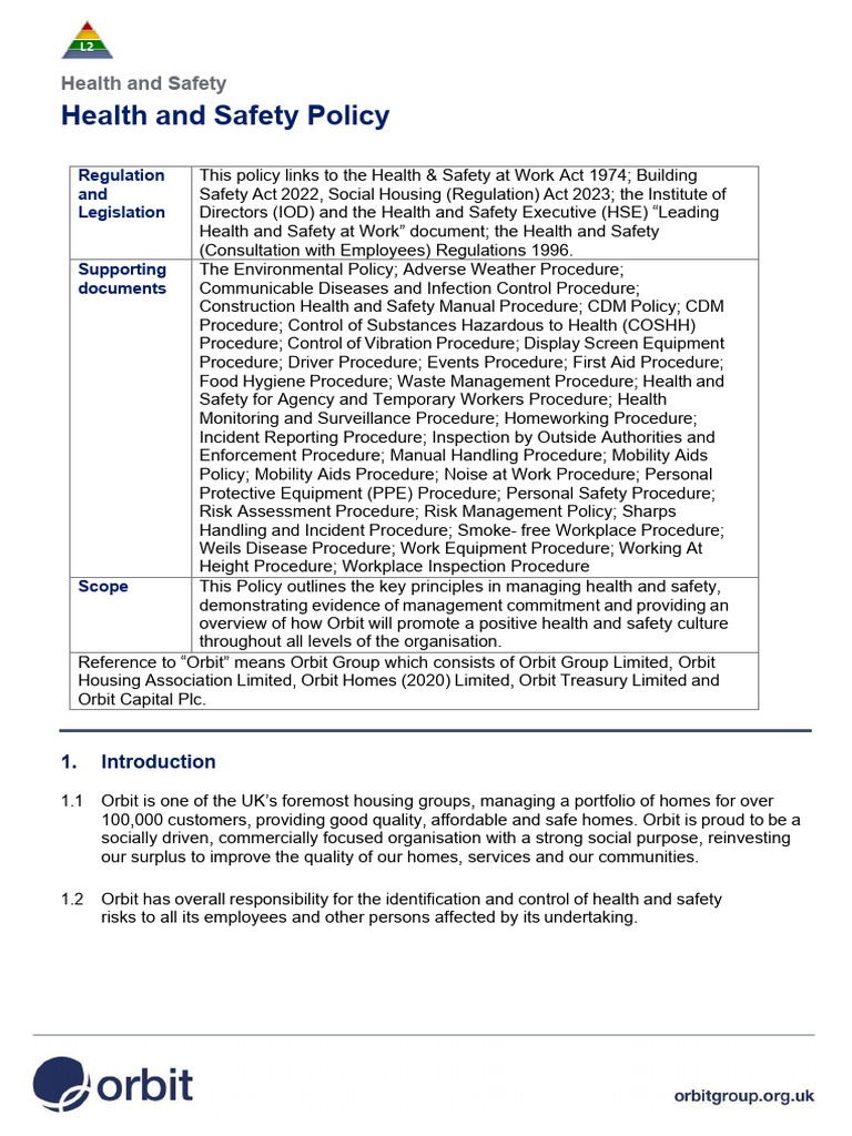 ORBIT Health and Safety Policy September 2025 | PDF | Occupational ...