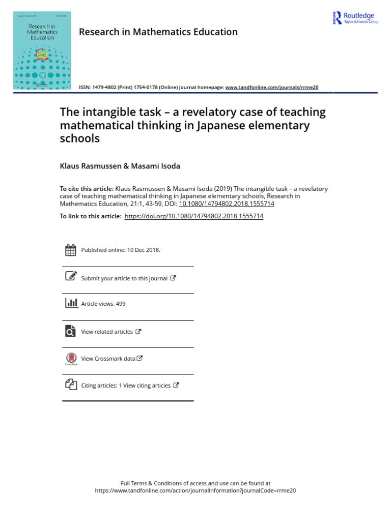 The Intangible Task a Revelatory Case of Teaching Mathematical Thinking ...