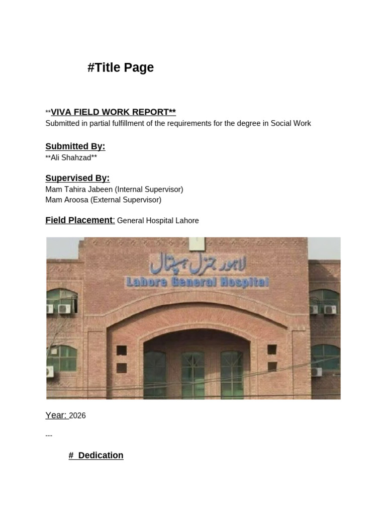 Report of Field Work | PDF | Emergency Department | Social Work