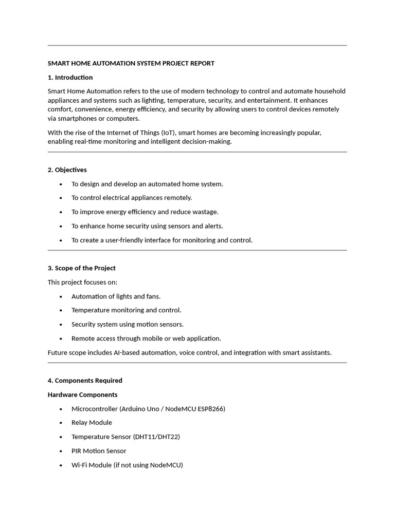 Smart Home Automation System Project Report | PDF