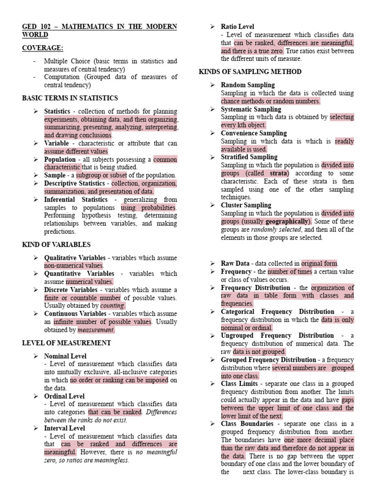 Ged 102 Basic Terms | PDF | Sampling (Statistics) | Statistics