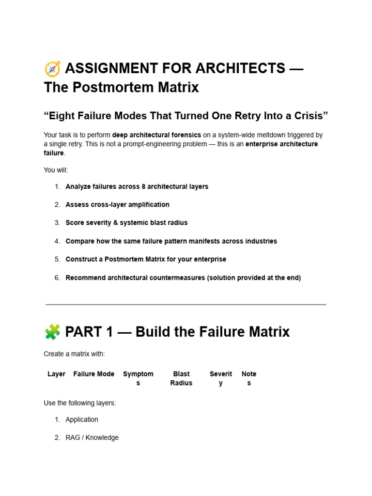 ? Assignment for Architects — the Postmortem Matrix | PDF