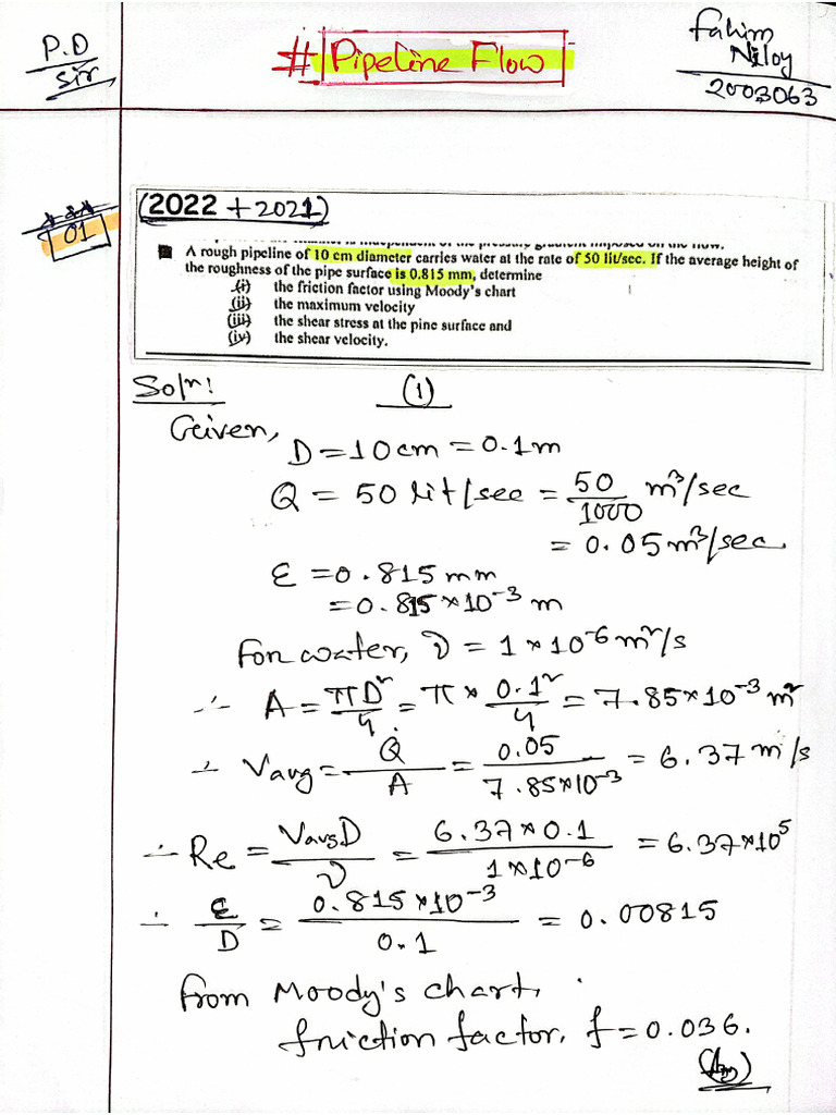 10. Pipe Flow Math ©Fahim'63 | PDF