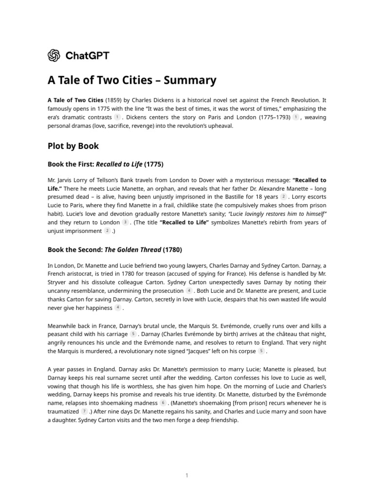 A Tale of Two Cities – Summary | PDF | A Tale Of Two Cities