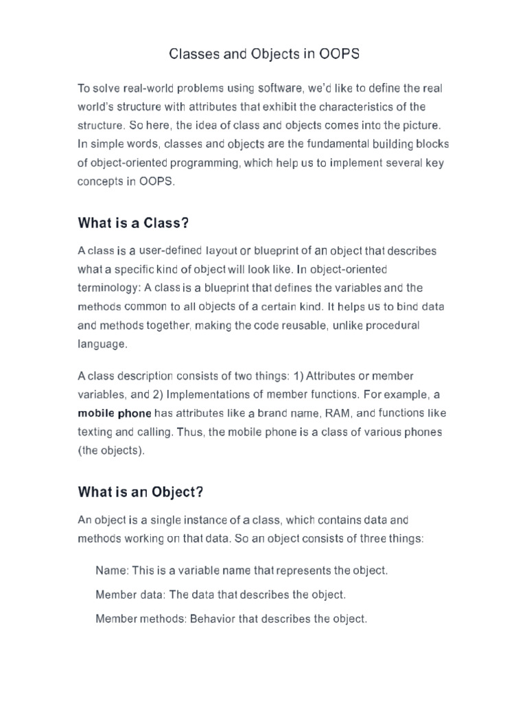 Classes in OOPs | PDF