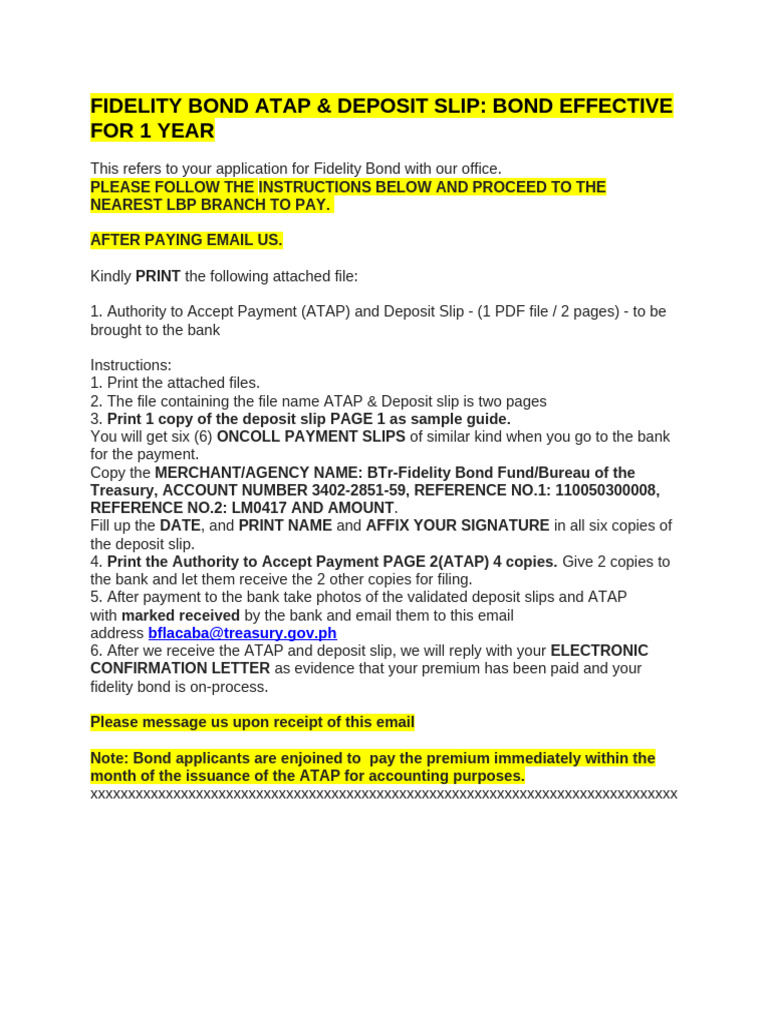 Fidelity Bond Atap Instruction | PDF