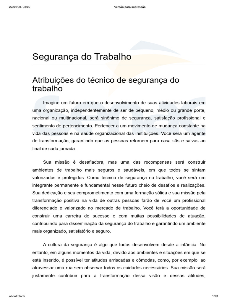 Atribuições Do Técnico de Segurança Do Trabalho | PDF | Segurança e ...