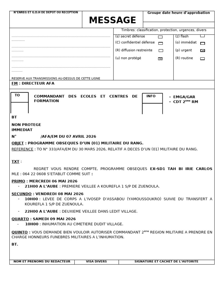 Msg Afa Programme Obseques Sd1 Tah Bi | PDF