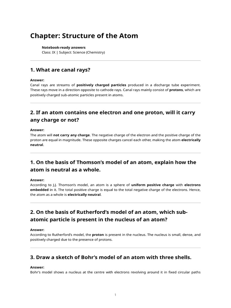 Structure of the Atom – Notebook Format | PDF | Atoms | Atomic Nucleus