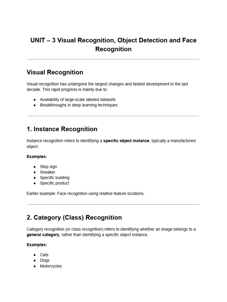 UNIT - 3 Visual Recognition, Object Detection and Face Recognition ...
