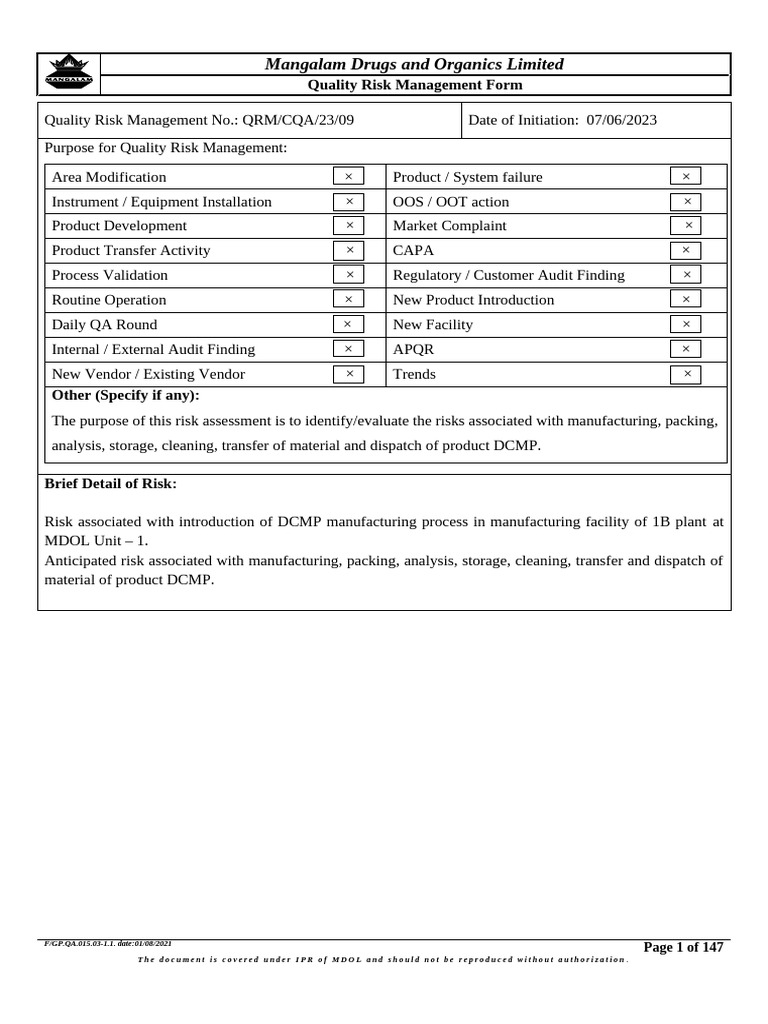 QRM.CQA.23.09_DCMP (1) | PDF | Risk Management