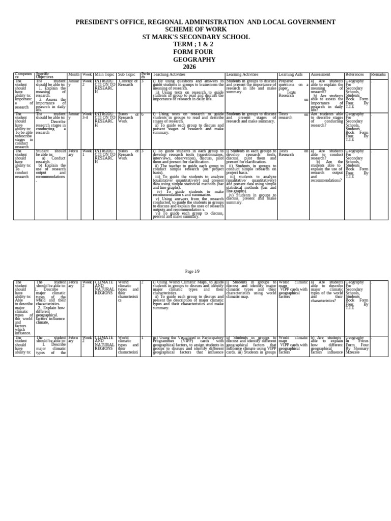 Geography f4 Scheme 2026 | PDF | Geography | Scientific Method