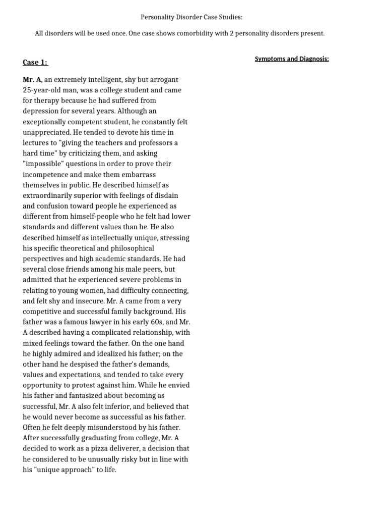 Zachary Grgich - Personality Disorder Case Studies | PDF | Personality ...