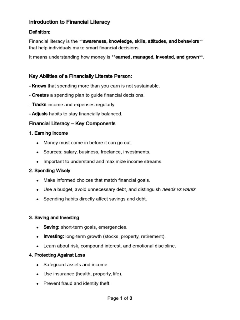 Financial Literacy Notes | PDF
