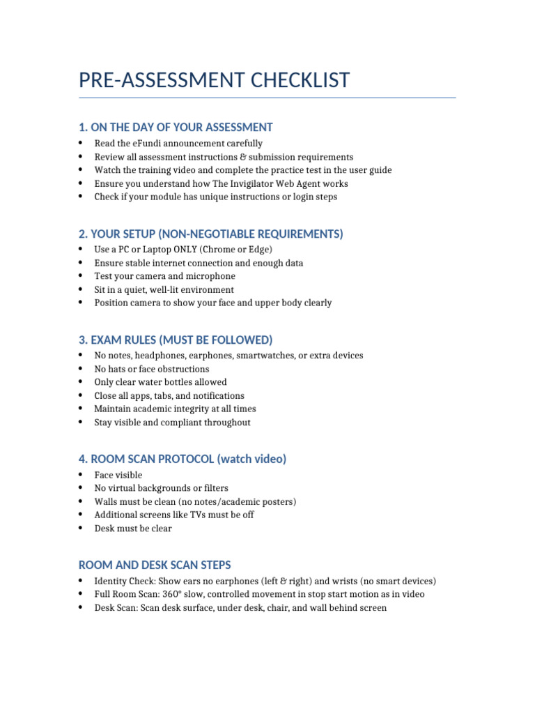 Final Pre Assessment Checklist | PDF