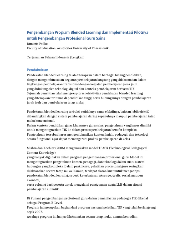 Terjemahan Lengkap Chapter 14 Blended Learning Psillos | PDF
