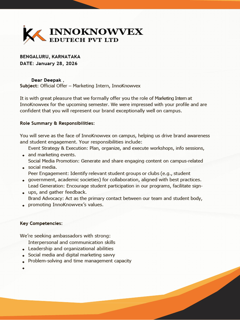 Deepak Offer Letter | PDF | Leadership | Human Communication