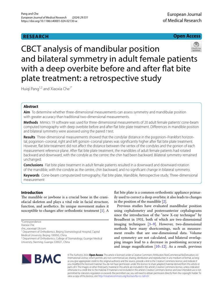 CBCT Analysis of Mandibular Position and Bilateral Symmetry in Adult ...
