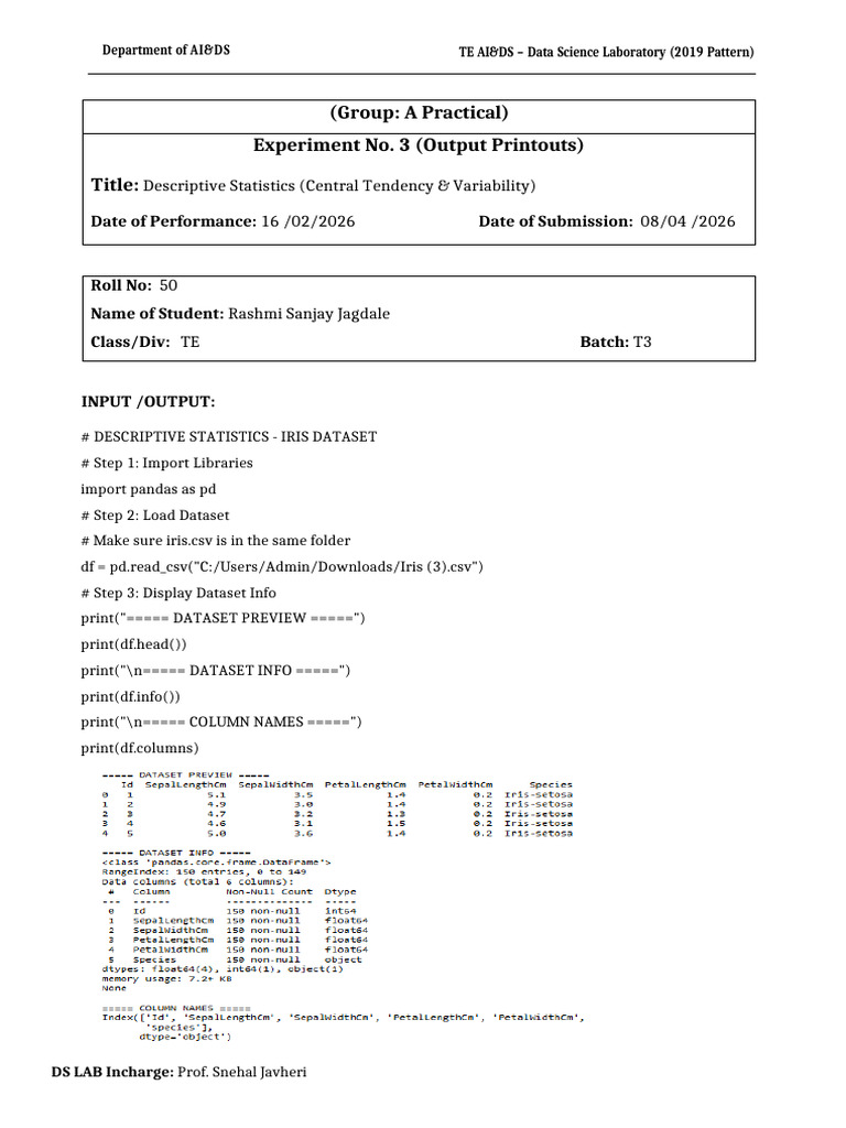 Practical No.3 | PDF | Information Science | Data Analysis