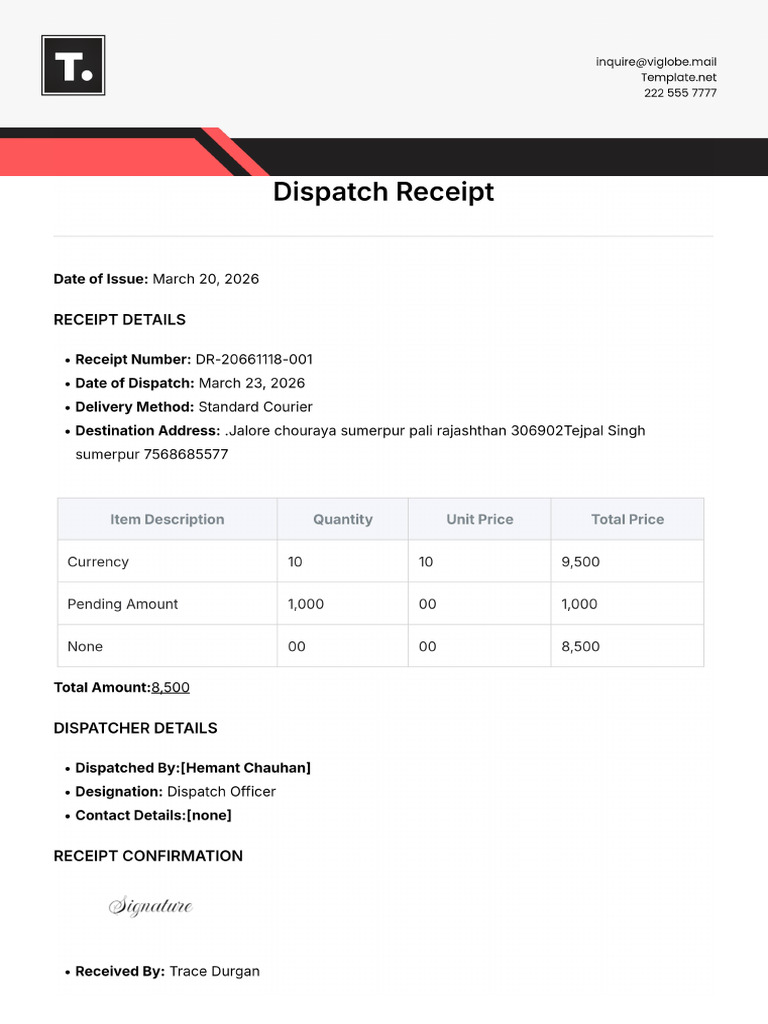 Dispatch Receipt Template | PDF