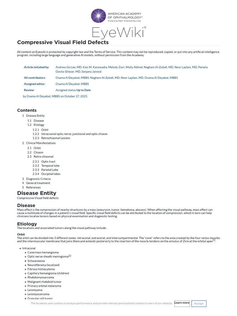 Compressive Visual Field Defects - EyeWiki | PDF | Neoplasms | Clinical ...